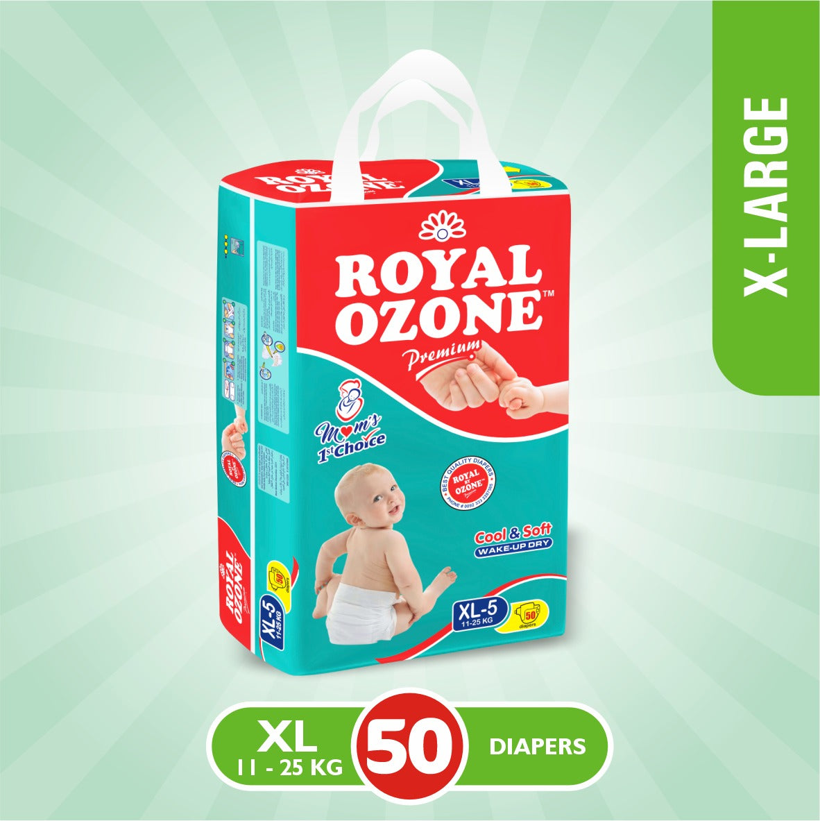 Size 5 XL Royal Ozone Premium Baby Diaper ( 11-25Kg ) 50Pcs