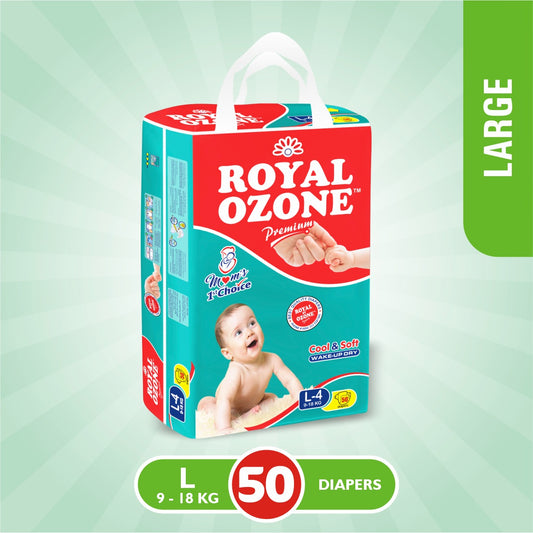 Size 4 Large Royal Ozone Premium Baby Diaper ( 9-18Kg ) 50Pcs