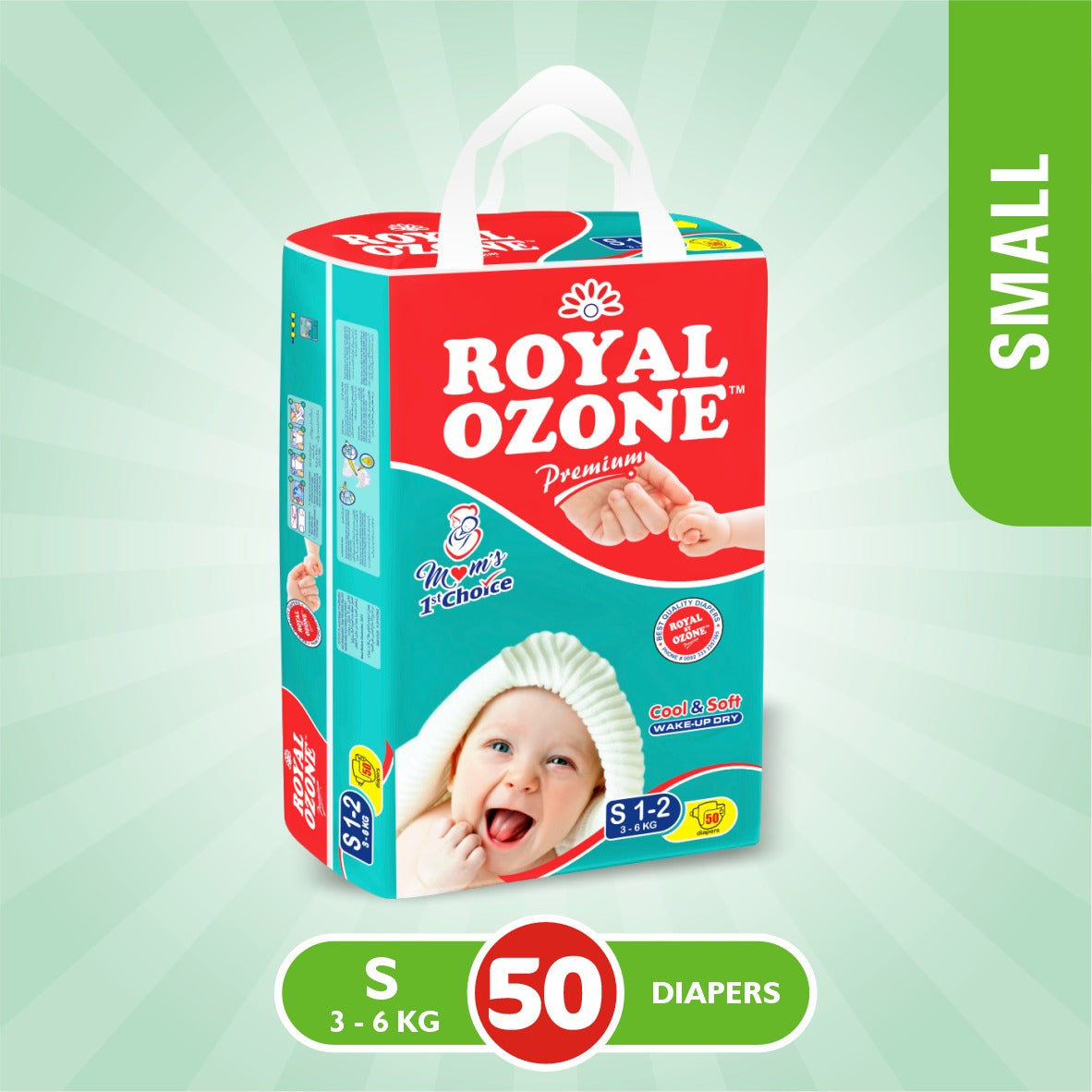 Size 2 Small Royal Ozone Premium Baby Diaper ( 3-6Kg ) 50Pcs